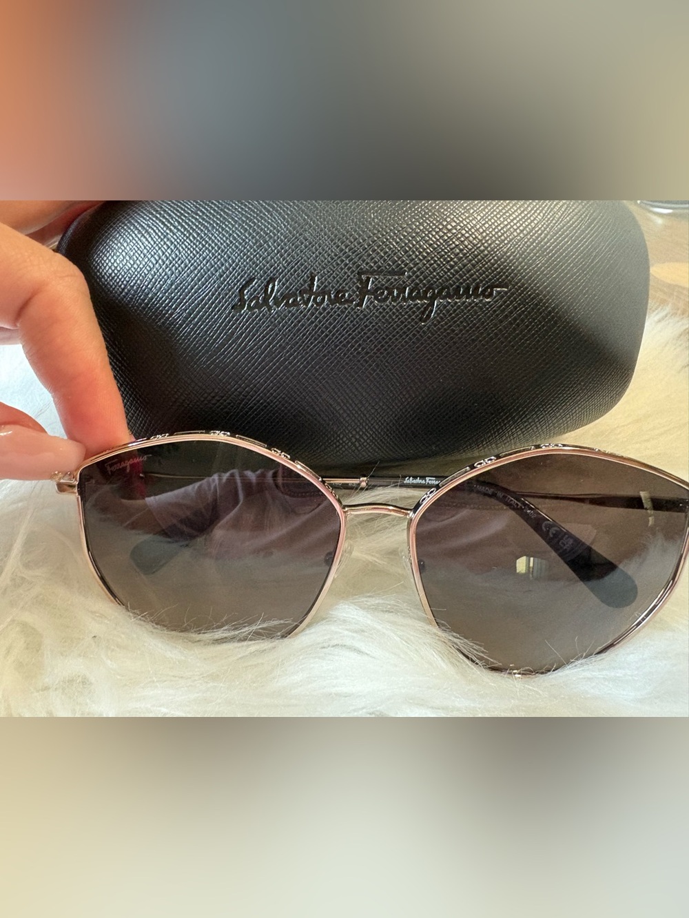 Salvatore Ferragamo Rose Gold Frame Sunglasses with Pink-Tinted Gradient Lenses